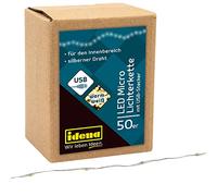Idena 30257 - Catena luminosa LED Micro con 50 LED in bianco caldo e spina USB, per uso interno, per feste, Natale, decorazione, matrimonio, come luce d'atmosfera e per l'artigianato