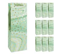 Idena 30375-10 - Sacchetti per bottiglie Dot, 10 pezzi, sacchetti regalo di dimensioni 12 x 9 x 35 cm, sacchetti di carta verde menta con puntini dorati