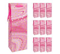 Idena 30379-10 - Sacchetti per bottiglie Dot, 10 pezzi, sacchetti regalo di dimensioni 12 x 9 x 35 cm, sacchetti di carta in rosa con puntini dorati