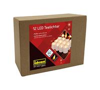 Idena 30469 - LED tea lights, 12 pezzi, candele elettriche con luce tremolante, batterie incluse, funzione timer 6 ore, altezza circa 4,5 cm, decorazione per matrimonio, festa, come luce d'atmosfera