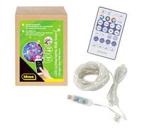 Idena 30521 - Microfavole a LED con 100 LED RGB colorati, lunghezza circa 12,9 m, striscia LED con 12 funzioni luminose e sincronizzazione musicale, alimentazione USB, con timer