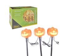 Idena 30548 - Zucca luminosa da giardino a LED, 5 luci a bastoncino con punte a terra, lunghezza totale circa 4,5 m, alimentata a batteria, decorazione per esterni in autunno e ad Halloween