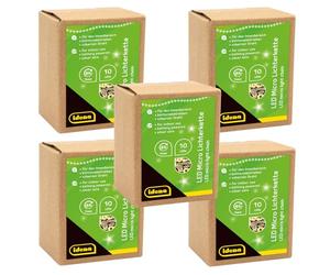 Idena 31114-5 - Microcatena luminosa a LED con 10 LED in bianco caldo, 5 pezzi, funzione timer di 6 ore, funzionamento a batteria, ciascuno lungo 1,2 m, decorazione per feste, decorazione natalizia