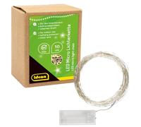 Idena 31114 - Micro catena luminosa a LED con 10 LED in bianco caldo, con funzione timer 6 ore, a batteria, lunga circa 1,2 m, per feste, Natale, decorazione, matrimonio, come luce d'atmosfera