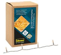 Idena 31602 - Catena luminosa a LED con 30 LED in bianco caldo, con funzione timer 6 ore e telecomando, a batteria, lunga circa 1,75 m, per interni, per feste, Natale, decorazione, matrimonio