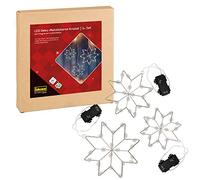 Idena 31810 Stelle Decorative a LED in Metallo con Luci Fiabesche Integrate per Interni Ed Esterni, 3 Stelle Luminose in Bianco Caldo con Batteria e Timer di 6 Ore