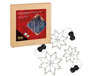 Idena 31810 Stelle Decorative a LED in Metallo con Luci Fiabesche Integrate per Interni Ed Esterni, 3 Stelle Luminose in Bianco Caldo con Batteria e Timer di 6 Ore