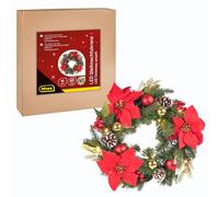 Idena 31902-Ghirlanda 15 LED Bianco Caldo, Circa 40 cm, Ghirlanda dell'Avvento Rosso-Oro, Decorazione Natalizia per Interni, alimentata a Batteria con Timer, Multicolor