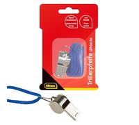 Idena 40187 - Fischietto in Metallo con Nastro Blu per Il Collo, Ideale per attività Sportive e Ricreative, per Bambini, Allenatori, Insegnanti e Maestri del Bagno Unisex-Adulti, Argento, 4 x 2 x 2 cm