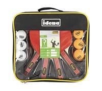 Idena Set da ping pong 40222 - 12 pezzi, 4 racchette, 8 palline bianche e arancioni, borsa