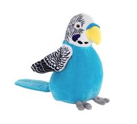 Idena 40359 - Pappagallino chiacchierone Blu, Circa 18 cm, Peluche Che ripete Tutto con Una Voce Buffa e muove Le Ali, a Batteria