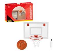 Idena 40379 - Set da mini basket, canestro da interno con pallina e pompa ad aria compressa, istruzioni di montaggio incluse, adatto al montaggio su porta, per adulti e bambini dai 6 anni in su