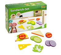 Idena 4100105 - Gioco di Imitazione, Set di stoviglie e Accessori per Cucinare Sandwich, in Legno e Feltro, 12 pz., ca. 15 x 10 x 4 cm