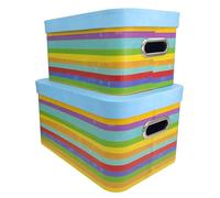 Idena 50067 - Scatola regalo con coperchio e manici in metallo, 2 pezzi di dimensioni diverse, scatole regalo a righe colorate