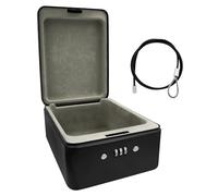 Idena 50119 - Cassetta di sicurezza in acciaio, cassaforte nera con serratura a combinazione e cavo di sicurezza, circa 20 x 15 x 6,5 cm