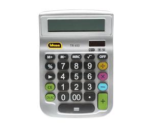 Idena 505292 - Calcolatrice da tavolo TR 450, display a 12 cifre, funzionamento a batteria, funzionamento solare, calcolo delle radici, calcolo delle percentuali, funzione memoria, argento