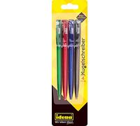 Idena 512391 - Biro retrattile, 4 pezzi, con ricarica di grande capacità, colore scrittura blu