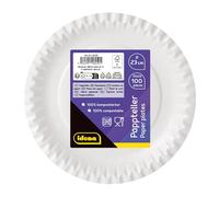 Idena 58250 - Piatti per feste bianchi, 100 pezzi, diametro 23 cm, ecologici e compostabili, piatti di carta, piatti di carta, stoviglie usa e getta