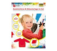 Idena 60002 - Set da Lavoro per Bambini, Taglia M dai 7 agli 8 Anni, Grembiule da Lavoro Rosso con Maniche Lunghe e Supporto per disegnare, con Elastico in Vita e Chiusura a Strappo