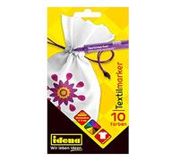 Idena 61044 Leggeri, 10 Pennarelli Colori Vivaci, Ottimoi per Magliette, Borse in Tessuto e Materiali Vari, Lettere Stampate, Multicolore