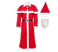 Idena 8580108 - Set per costume di Babbo Natale o San Nicola, Con cappellino, barba, cappotto, cintura e mantellina, Adulto, Rosso/Bianco, Taglia Unica