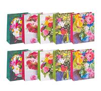 Idena 90073 - Borsa regalo Fiori, 10 pezzi, colori assortiti, da portare con sé, borsa regalo, compleanno