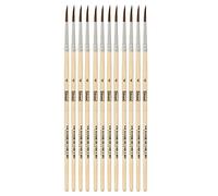 Idena 90088 - Pennelli per capelli, misura 4, con manico in legno non verniciato, set di 12, pennelli per pittura per bambini, scuola, hobby e artisti