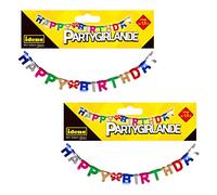 Idena 90116 - Ghirlanda Happy Birthday, 2 pezzi, 155 cm, decorazione compleanno, festa di compleanno per bambini