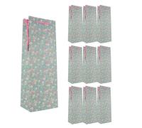 Idena 90233 - Sacs à bouteilles fleurs, 10 pièces, sacs cadeaux de taille 12 x 10 x 35 cm, sacs en papier vert avec fleurs multicolores