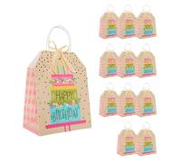 Idena 90241 - Pochettes cadeaux Happy Birthday Torte, 12 pièces, pochettes cadeaux de 19 x 25 x 11,5 cm, pochettes en papier à pois dorés
