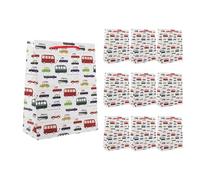 Idena 90245 - Sacs cadeaux Véhicules, 10 pièces, sacs cadeaux de taille 18 x 23 x 8 cm, sacs en papier blanc avec des voitures colorées