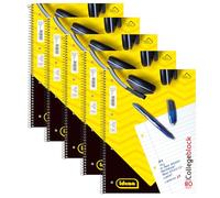 Idena 90366 - Blocco universitario 5 pezzi A4 con 80 fogli foderati e doppio bordo, blocco con rilegatura a spirale, carta 70g/m² a 4 fori e perforata