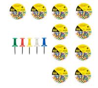 Idena 90375 - Spilli 1000 pezzi, spilli da disegno con testa in plastica colorata in 5 colori, spilli in scatola di cartone rotonda