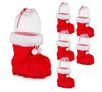 Idena 90393 - Stivali di Babbo Natale, Circa 14 x 8 x 13,5 cm, 6 Pezzi con Rivestimento in Feltro e Bordo in Pelliccia, Come Decorazione Natalizia o Confezione Regalo