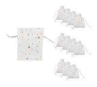 Idena 90421 - Sacchetto in Tessuto ca. 10 x 13 cm, 12 Pezzi, Sacchetti Bianchi con Motivo a Stella, Sacchetto Natalizio con Cordoncino, Sacchetto Regalo per Natale