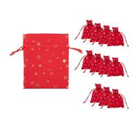 Idena 90422 - Sacchetto di Stoffa 13 x 18 cm Circa, 12 Pezzi, Sacchetti Rossi con Motivo a Stella, Sacchetto Natalizio con Cordoncino, Sacchetto Regalo per Natale