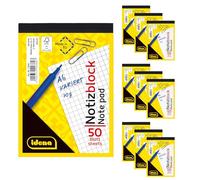 Idena 90437 - Blocco a quadretti A6, 10 pezzi, blocco note con 50 fogli senza margini, carta 70 g/m² non perforata e incollata nella parte superiore