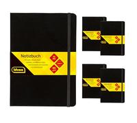 Idena 90445 - Taccuino A5 a righe, 5 pezzi, 192 fogli da 80 g/m² color crema, con tasca interna, elastico e segnalibro, copertina rigida nera