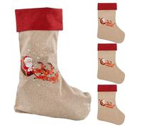 Idena 90477 - Calze di Natale ca. 31 x 46 cm, 4 Pezzi, Calze in Tessuto Rosso e Marrone con Babbo Natale in Slitta con Renne e Scritta Merry Christmas, Calza con Occhiello Rosso