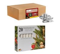 Idena 90486 - Portacandele per Albero di Natale, 20 Pezzi in Argento incl. 20 Candele in Bianco, portacandele in Metallo Vintage, con Clip per Rami Fino a 1,5 cm di Spessore
