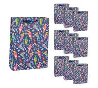 Idena 90543 - Sacchetti regalo per il primo giorno di scuola, 10 pezzi, sacchetti regalo delle dimensioni di 25 x 34,5 x 8,5 cm, sacchetti di carta colorati con motivo a cartellone scolastico