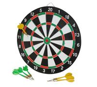 Idena 40375 - Tabellone per freccette da appendere, tabellone per freccette con 2 lati, diametro 29 cm, incl. 6 freccette verdi e gialle e istruzioni di gioco