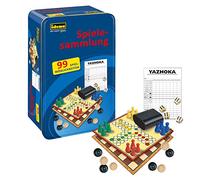 Idena 40216 - Collezione di giochi con 99 possibilità di gioco, in Tinbox, con diversi giochi da tavolo e dadi, istruzioni per il gioco, per 2-8 giocatori dai 6 anni in su