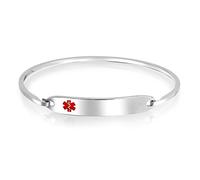 Identificazione allarme medico ID Bracciale vuoto Bangle elegante per le donne in acciaio inox tono argento 7 pollici