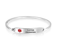 Identificazione personalizzata braccialetto di allarme medico ID Sleek Bangle per le donne in acciaio inox personalizzato inciso