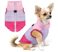Idepet Cappotto per cani e gatti con guinzaglio, imbottito, con patchwork di colore, per cuccioli, orsacchiotto, chihuahua, carlino, in tessuto,
