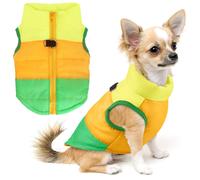Idepet Cappotto per cani e gatti con guinzaglio, imbottito, con patchwork di colori, per cuccioli, orsacchiotto, chihuahua, carlino, in tessuto,