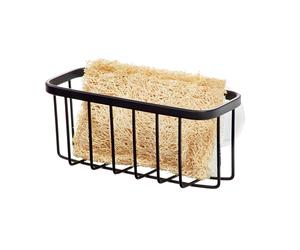 iDesign 84707, porta spugna Gia AA8, organizer per lavello in metallo inossidabile per spugna e raschietto, nero opaco normale