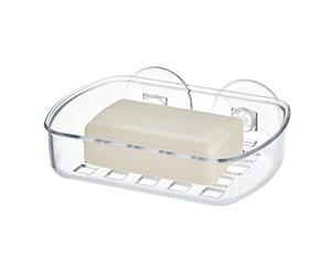 iDesign Basic Portasapone bagno, Porta sapone in plastica con due robuste ventose, trasparente