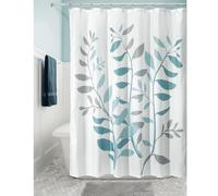 iDesign Botanical Poly Tende per doccia in tessuto impermeabile, Tenda vasca da bagno in poliestere con motivo floreale, grigio e blu